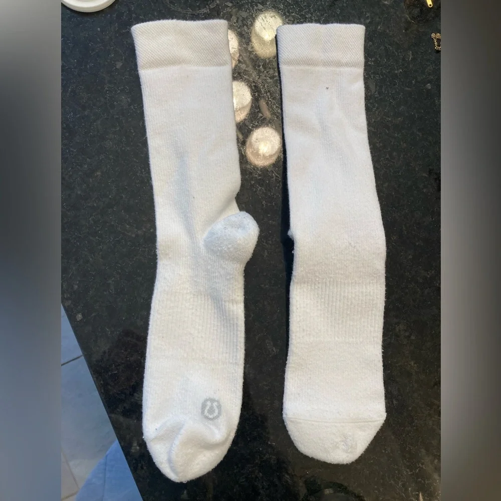 Lululemon White Crew socks with gray logo